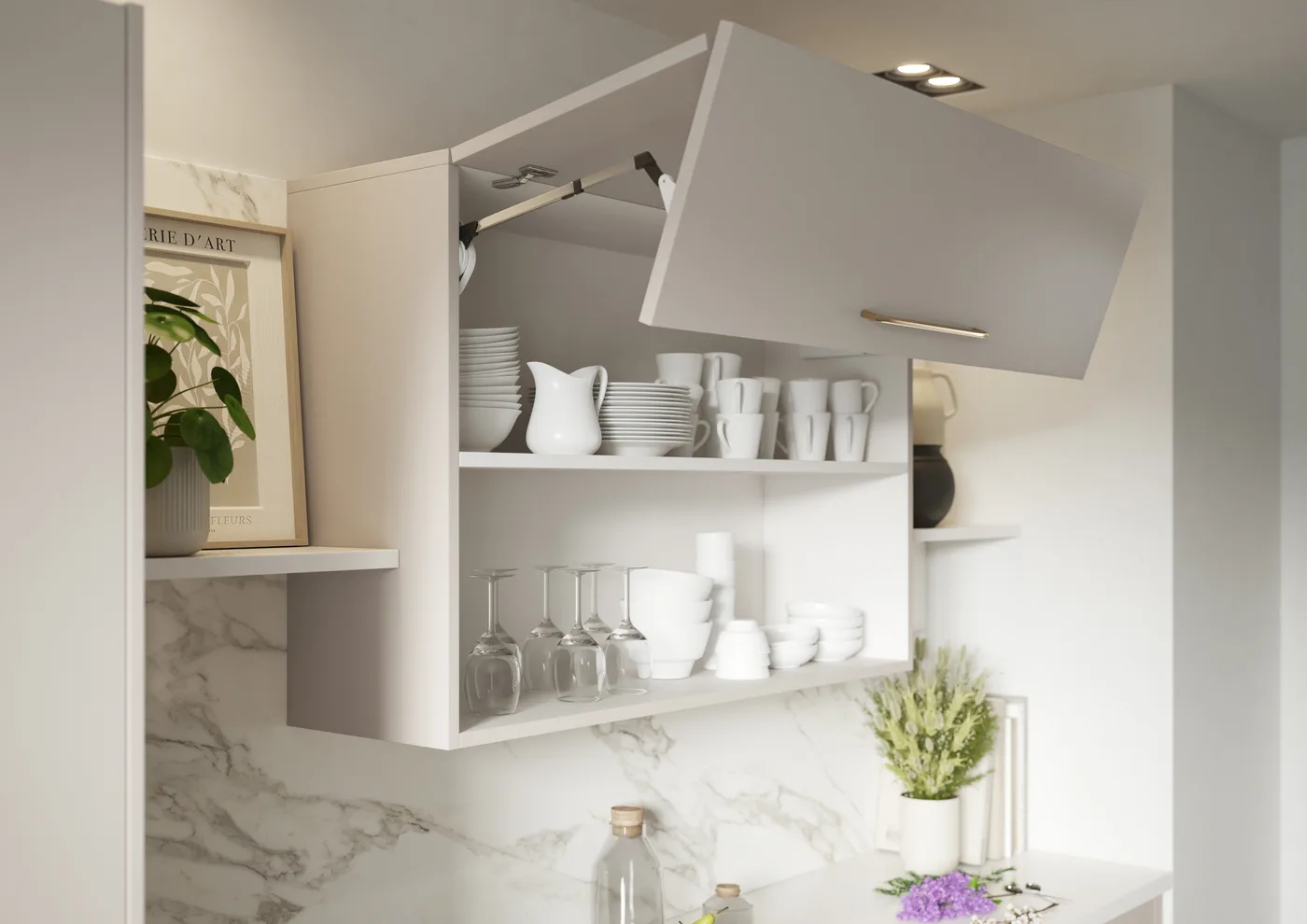 Meubles hauts et rangements d'une cuisine équipée